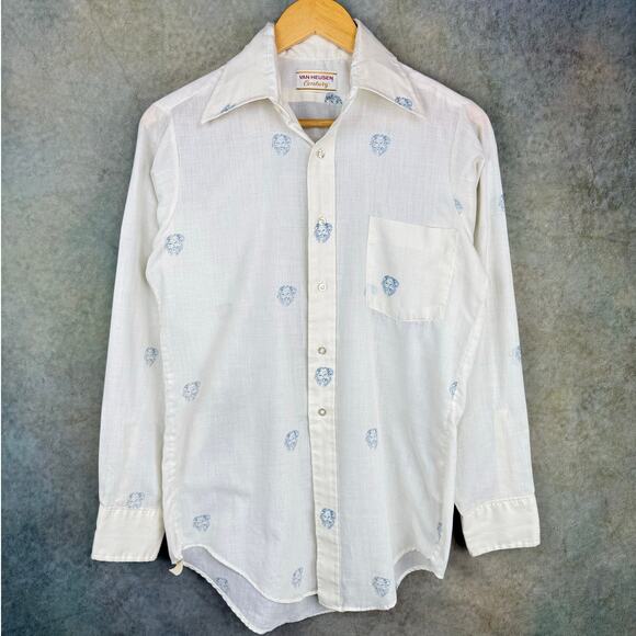 VTG 70s True Vintage Van Heusen Button Up Shirt Sz M Retro Lion Print - Picture 1 of 7